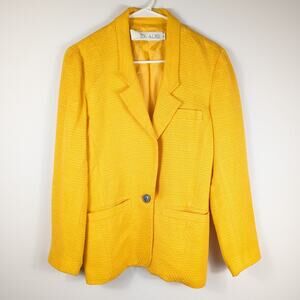 Chaus Size 4 Womens Yellow Textured Weave Blazer Jacket Rayon Cotton Made USA
